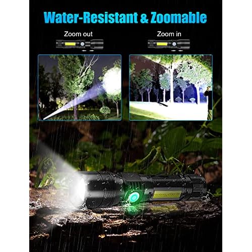 UV Rechargeable Flashlights Tactical,1000 High Lumens 3 in 1 LED Black Light Flashlight -Magnetic Base/Sidelight/Zoomable, Bright Pocket Flash Light for Stains Detection Camping Emergency,2PCS