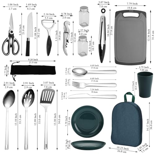 Camping Utensil Set – All-in-One Stainless Steel Cookware & Dinnerware for 4