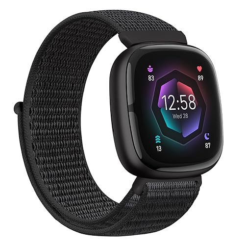 Nylon Replacement Bands for Fitbit Versa 4/Sense 2 - Dark Black