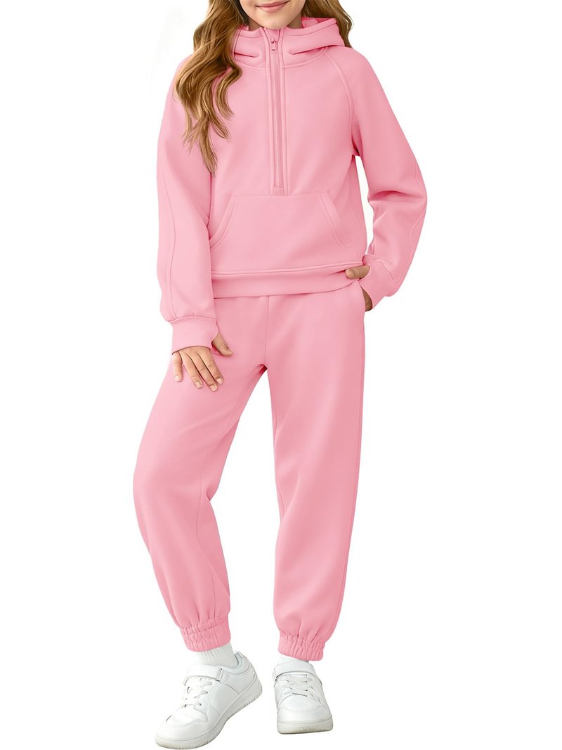 Girls 2 Piece Outfits Sweatsuit Kids Fleece Half Zip Hoodies Sweatshirt and Sweatpants Set with Pockets