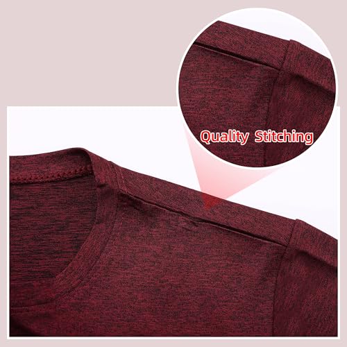 Quick Dry Boys' T-Shirt - Moisture Wicking Athletic Tee - Dark Red, 12-14 Years