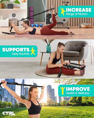 Non-Elastic Yoga Strap with 10 Loops - Stretching Band for Flexibility - Black