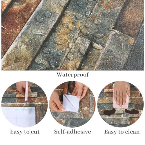 VaryPaper Retro Brick Wallpaper Peel and Stick Textured Stone Wallpaper Faux Brick Contact Paper for Walls Removable Self Adhesive Brick Vinyl Wall Paper for Bedroom Chimney Fireplace 15.7''x78.7''