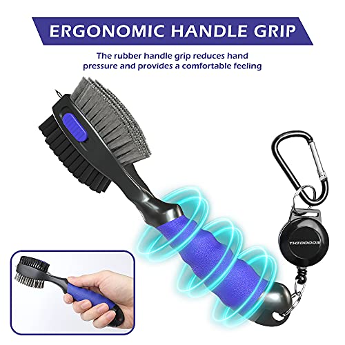 Golf Club Cleaner Brush Set - 2 Pack with Retractable Carabiner - Black & Blue