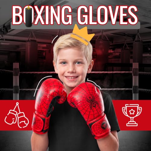 WYOX Kids Boxing Gloves 4oz/6oz/8oz Spider Edition with Thumb Lock EVA Padding
