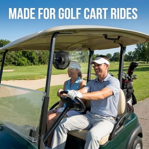 Golf Cart Fan with Magnetic Base - Rechargeable, 3 Speeds, Strong Airflow