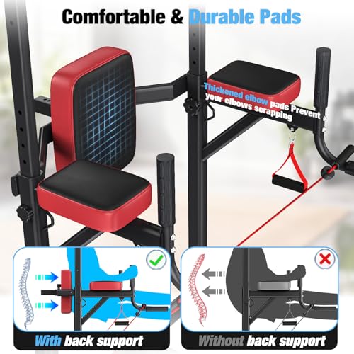 Multi-Function Pull Up Bar Power Tower - Height Adjustable, Black Red