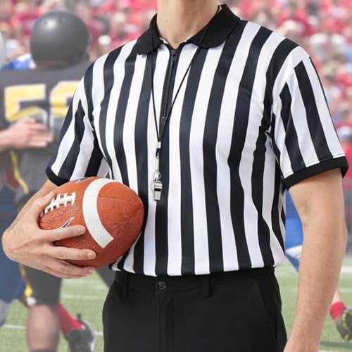 Referee Shirt Set for Men & Women - Large, 4-Piece Uniform with Whistle, Cap & Penalty Flag