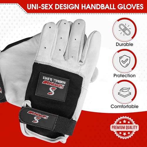 Premium Leather Handball Gloves - Large, Unpadded with Adjustable Strap
