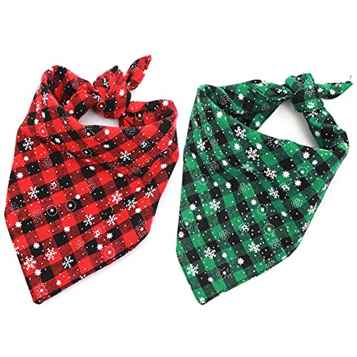 2 Pack Christmas Dog Bandana Set - Plaid Snowflake - Large, Green & Red