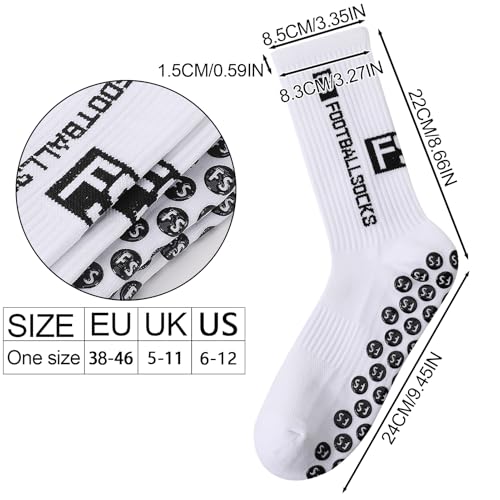 Jspupifip 8 Pairs Men's Non-Slip Soccer Grip Socks White One Size Sports Socks