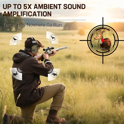 Electronic Ear Protection for Shooting - 5X Amplification, Brown