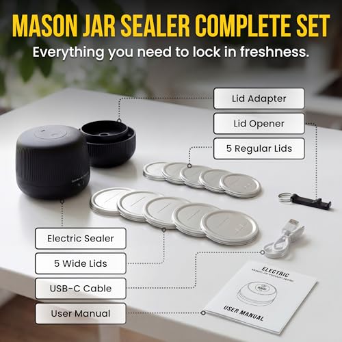 ARKIZEN Electric Mason Jar Vacuum Sealer Kit – One-Touch, Fits Regular & Wide Mouth Jars