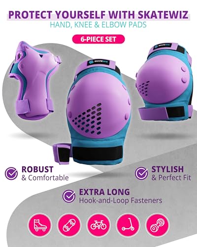Skateboard Protective Gear Set for Kids and Adults - M/L - Blue Purple