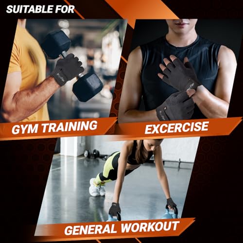 Workout Gloves for Men & Women - Enhanced Grip, Wrist Support, Black Medium