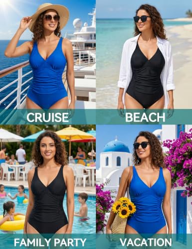 Women's High Waisted Tummy Control One-Piece Swimsuit Black XL | HUICHANG