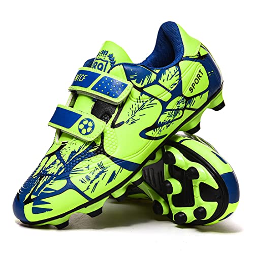 Kids Soccer Cleats for Boys & Girls, Firm Ground Turf & Indoor, Green Spikes - 4 Big Kid