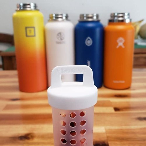 FlavorFuze Pod - Fruit Infuser Insert with Two Lids, Compatible with Hydro Flask, Iron Flask, Takeya, ThermoFlask and Similar Wide Mouth Bottles (White)