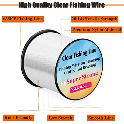 0.8mm Heavy Duty Clear Fishing Line - 656ft Nylon Wire