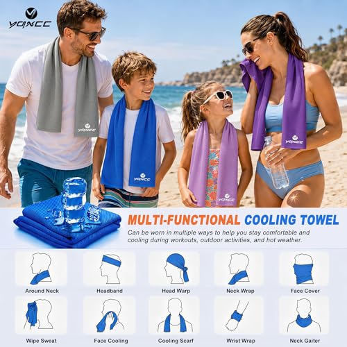 Instant Cooling Towels - 4 Pack Soft Microfiber Neck Wraps - Dark Blue/Dark Gray/Rose Red/Green