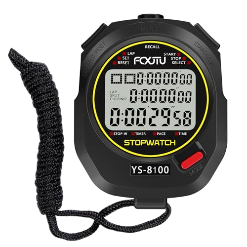 Digital Sports Stopwatch - 100 Laps Memory Timer - Black
