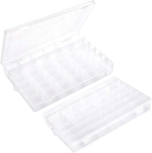 Clear Visible Plastic Storage Box by [Brand Name] - 2 Pcs Rectangular Organizer for Beads, Jewelry & Crafts | 36 Grids with Label Stickers