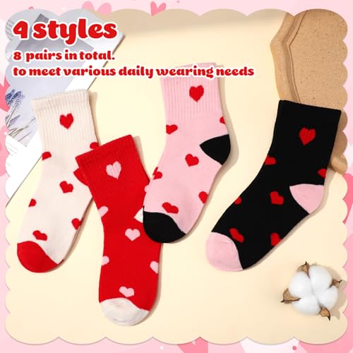Girls' Athletic Crew Socks - 3-6 Years, Pink Beige Black Red, 8-Pack