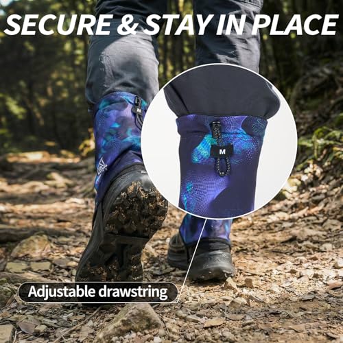 Lightweight Adjustable Trail Gaiters for Hiking - Large Black/Purple