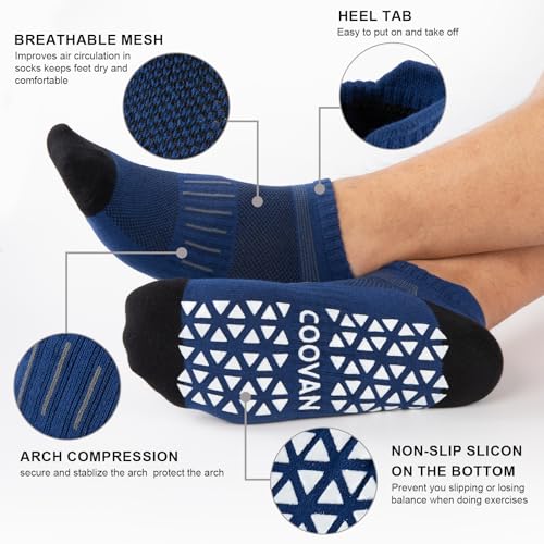 COOVAN Mens Grip Ankle Socks Non-Slip Yoga Socks Small-Medium Multicolor 5 Pairs