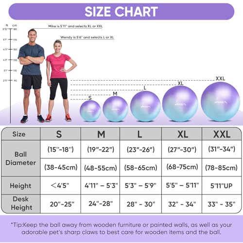 APEXUP 27-Inch Blue Purple XL Anti-Burst Yoga Ball with Pump, 75cm
