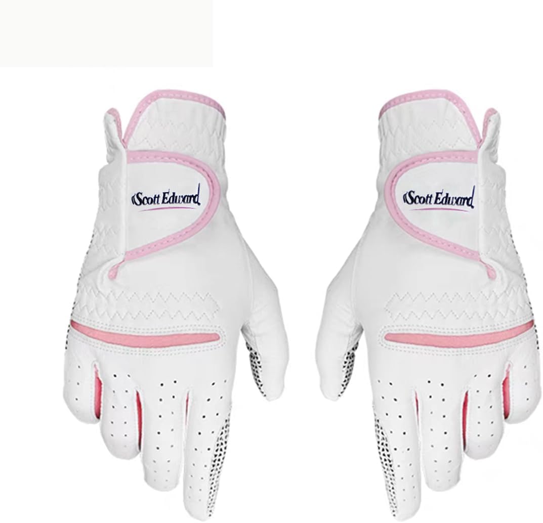 Scott Edward Women's Golf Gloves - Non-Slip, Breathable Leather | Enhanced Grip, Soft Comfort (Pink)