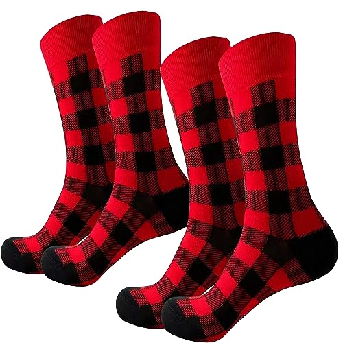 Buffalo Plaid Crew Socks - Soft Cotton Hiking Socks for Women - Red