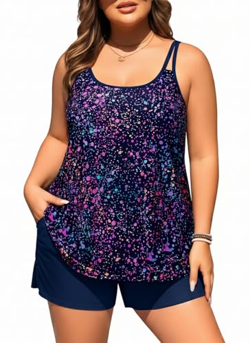 Tempt Me Plus Size Star Sky Tankini Swimsuit 22 Plus Two-Piece Flowy Bathing Suit with Shorts