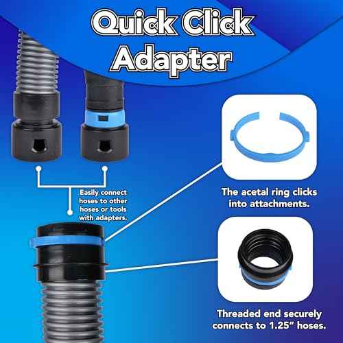 Cen-Tec Systems 94709 Quick Click 16 Ft. Hose for Home and Shop Vacuums with Expanded Multi-Brand Power Tool Adapter Set for Dust Collection