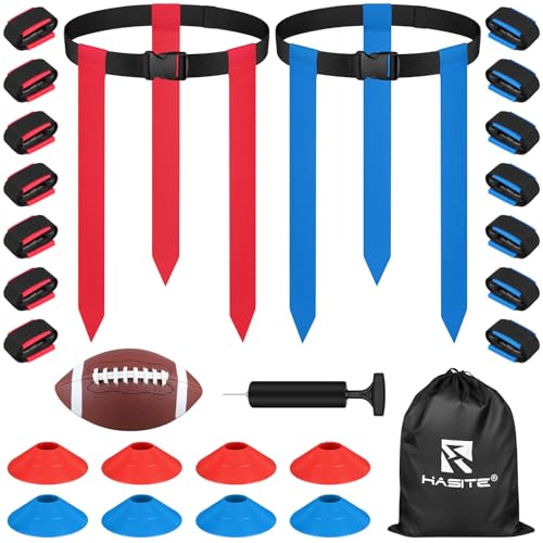 Flag Football Set with 14 Belts, 42 Flags, Size 3 Ball & Cones - Youth & Adult Sports Equipment