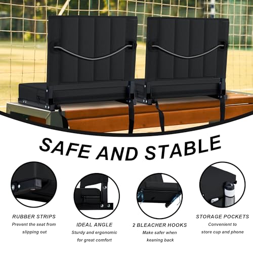 Padded Stadium Seat with Back Support & Cup Holder - Black, 2 pcs