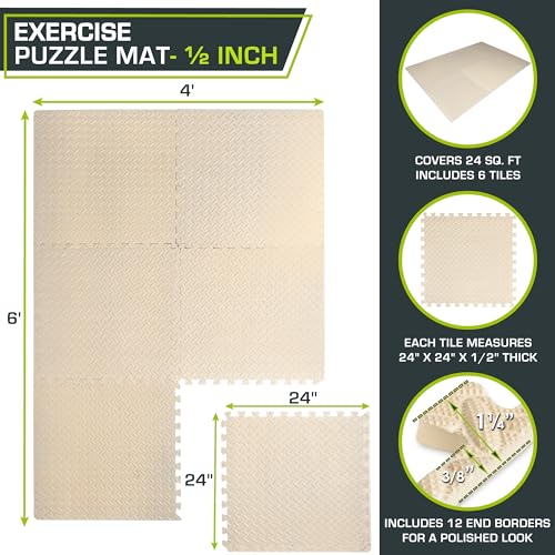 ProsourceFit 1/2-Inch Interlocking EVA Foam Puzzle Mat for Home Gym & Kids Play