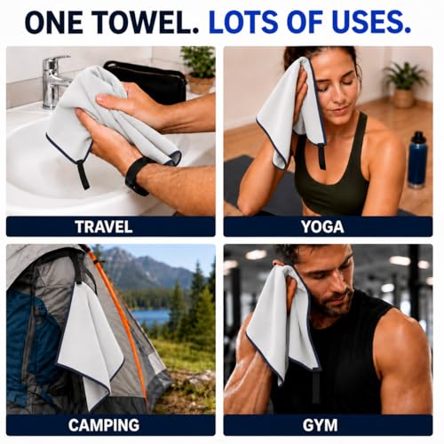 Ultralight Quick Dry Microfiber Travel Towel - Gray, Small