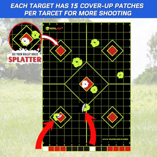 25 Pack Atflbox 12x18 inch Splatter Paper Shooting Targets with Adhesive Stickers