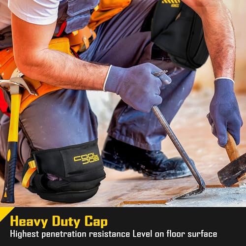 COOLJOB Professional Knee Pads with Heavy Duty Anti-Slip Cap, Comfortable Foam Cushion and Extra Thick Gel Padding for Construction Flooring, Reinforced & Adjustable Straps, Black