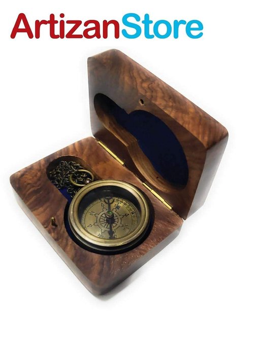 ArtizanStore Antique Brass Compass RMS Titanic 1912 Brass Pocket Compass with Wooden Box