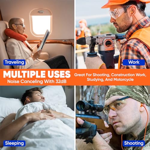 Foam Corded Ear Plugs 100 Pair - 32dB Noise Cancelling Shooting Hearing Protection Ear Plugs for Noise Reduction Construction Work Safety Mowing Industrial - Disposable Ear Plugs with Cord Bulk