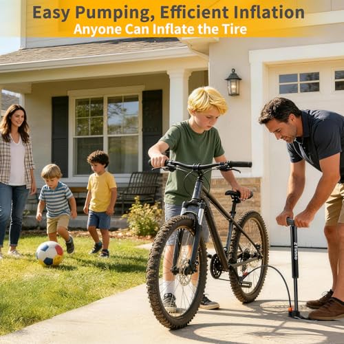 Portable Floor Bike Pump with Dual Presta & Schrader Valves