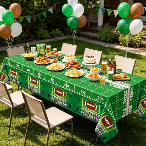Football Tablecloths - 4 Pack Touchdown Party Covers, 86 x 51 Inch