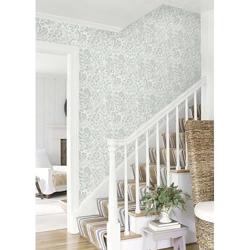 Heroad Floral Contact Paper Green Peel and Stick Wallpaper Botanical Self Adhesive Removable Stick on Wall Paper for Cabinets Drawers Waterproof Bathroom Pantry Wall Decor Vinyl Roll 17.3''x78.7''