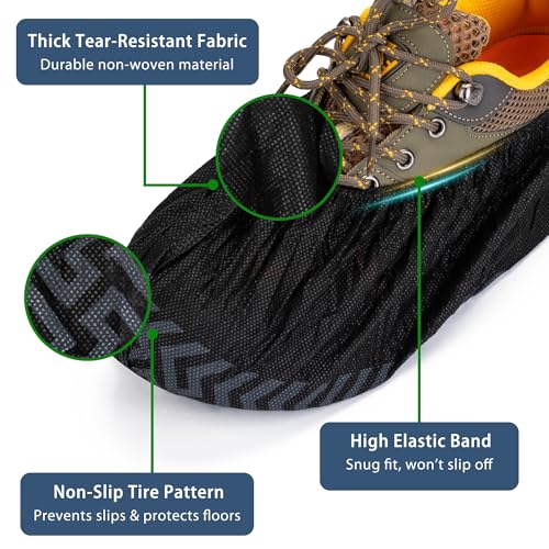 Disposable Shoe Covers Non Slip Waterproof 200 Pack, L & XL Size Durable Non Woven Boot Covers for Indoor Cleaning, Home, Real Estate, Contractors, Dust Proof, Breathable Recyclable Shoe Booties