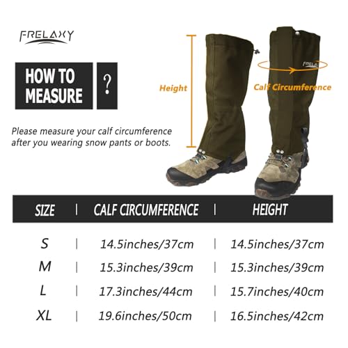 Waterproof Leg Gaiters for Hiking & Hunting - Olive Green, Large