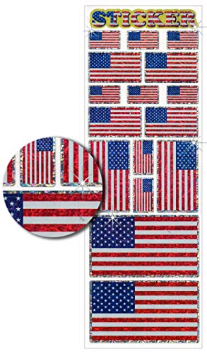 American Flag Hard Hat Stickers - Metallic Prism Patriotic Decals, 1 Sheet