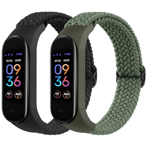 Soft Nylon Sport Strap for Amazfit Band 5 - Black & Green, 2 Pack