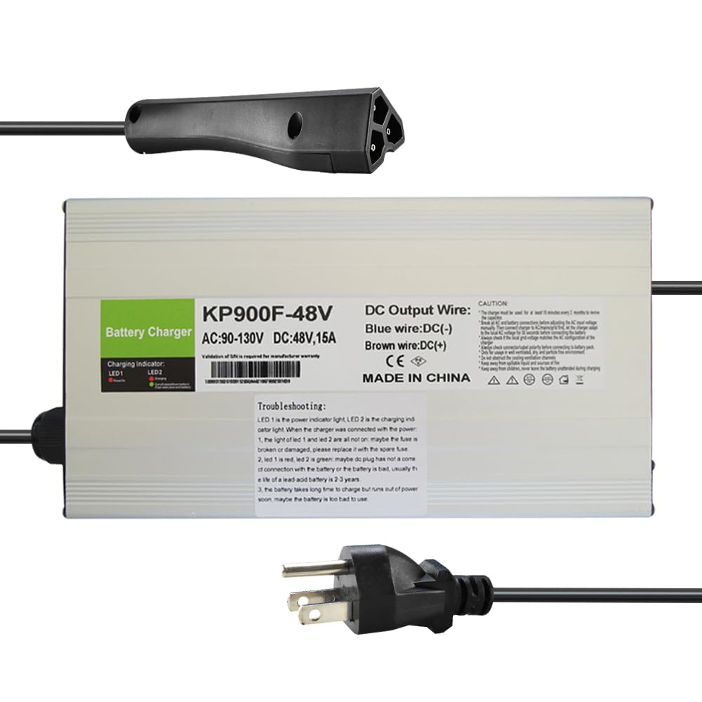 aunstarwei 15 AMP Golf Cart Charger for 48 Volt EZGO RXV & TXT with 3 Pin Triangular Plug-Lead Acid Battery